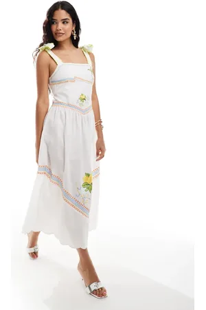 Never Fully Dressed Corfu bow shoulder embroidered midaxi dress in