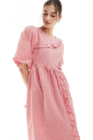 Native Youth Ruffle detail gingham midaxi dress in