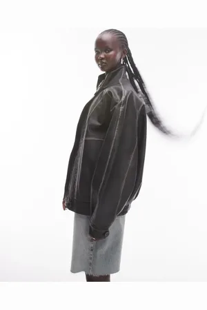 Topshop Faux leather oversized bomber jacket in