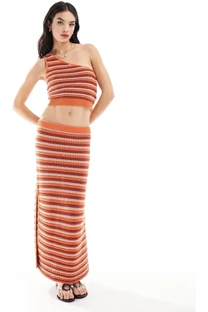 Rhythm Spirit knit beach stripe midi co-ord skirt in coral