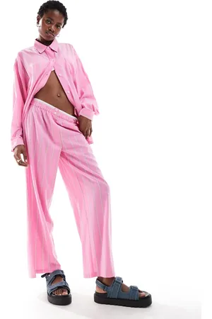COLLUSION Beach linen straight leg boxer trouser in stripe