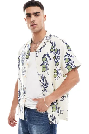 ASOS Relaxed revere shirt with leaf and fruit print in cream
