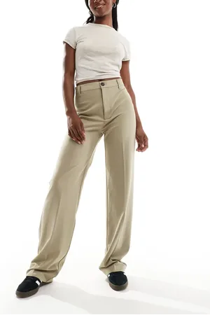 Pull&Bear High waisted tailored trousers in dark beige