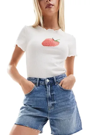 Stradivarius Petite denim dad short in medium