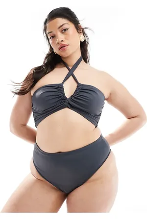 ASOS Curve Ashley high leg high waist bikini bottom in slate
