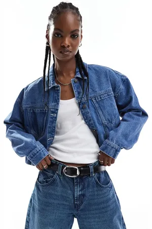 Noisy May Boxy cropped denim jacket in mid wash