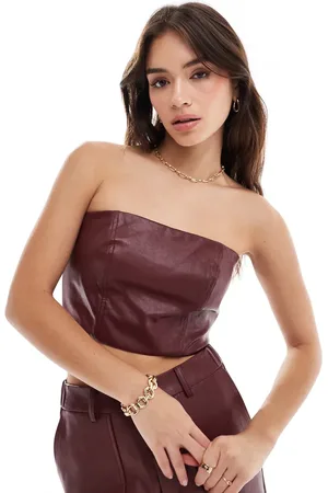 Extro & Vert PU bandeau top in burgundy co-ord