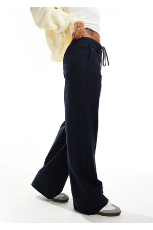 MANGO Elasticated pinstripe tie front trousers in