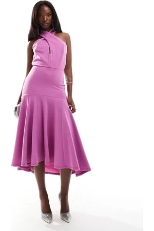 True Violet High neck midi skater dress in