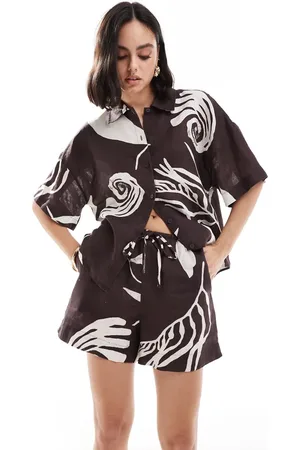 & OTHER STORIES Co-ord linen shorts with drawstring waist in bold abstract leaf print