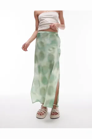 Topshop Satin tie dye bias skirt in