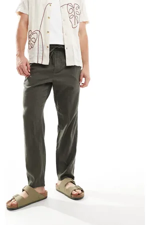 Only & Sons Linen mix tapered fit trousers in dark khaki