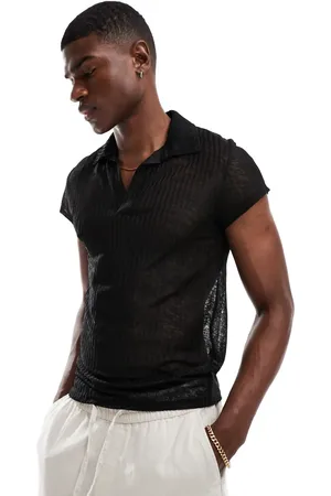 ASOS Muscle fit textured polo with cap sleeves in