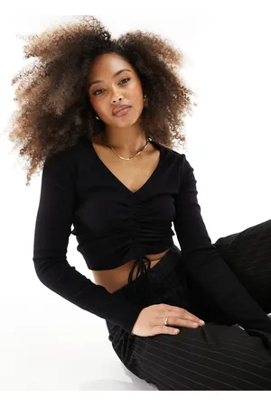 JJXX Rouched long sleeve ribbed top in