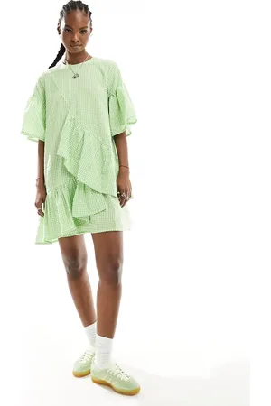 Native Youth Ruffle detail gingham mini smock dress in