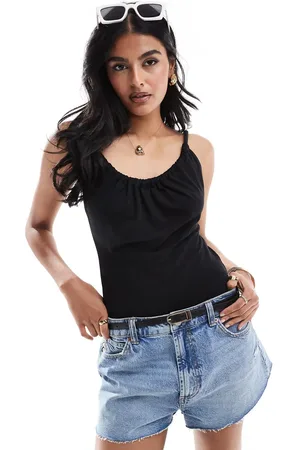 & OTHER STORIES Double lined bodysuit with ruche neckline with rope tie back in