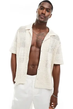 Bershka Crochet textured shirt in ecru