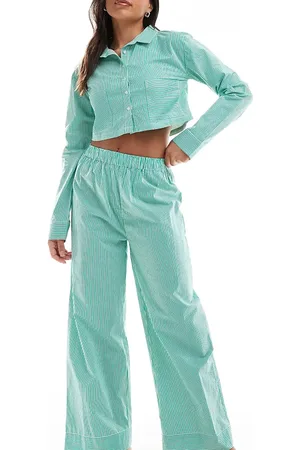 Luna Oversized cropped pyjama shirt co ord in stripe