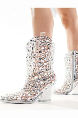 AZALEA WANG Gemmy embellished western ankle boots in