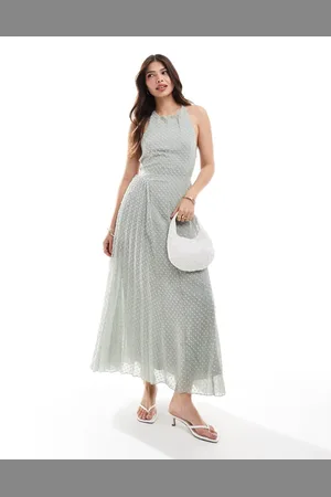 ASOS Fluffy dobby racer neck pleat panel midi dress in dusky