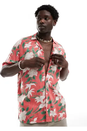 Hollister Thrifted short sleeve revere collar tropical floral print rayon shirt in
