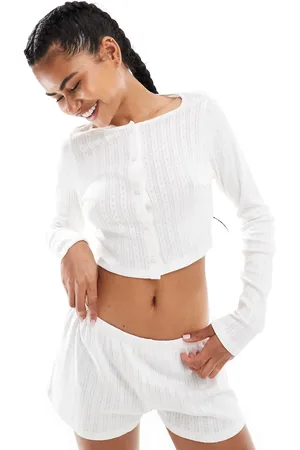 Monki Co-ord cropped button up cotton cardigan in