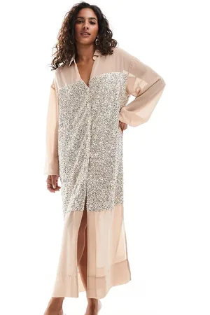 Never Fully Dressed Petite Lila sequin shirt midaxi dress in