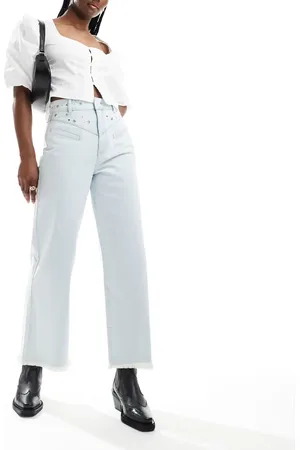 SCALPERS Studs culotte denim jeans in light indigo