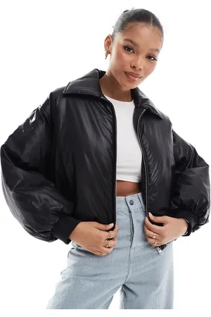 Stradivarius STR faux leather puffer jacket in