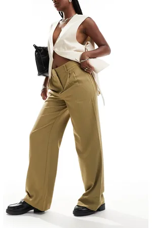 VILA Tailored wide leg trousers in olive