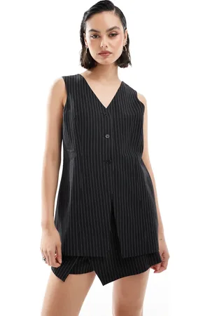 ASOS Tailored longline waistcoat in black pinstripe
