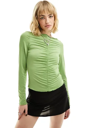 Monki Ruched front long sleeve top in