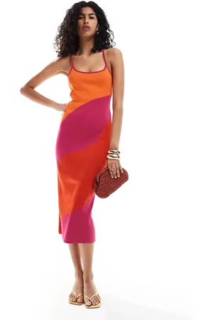 MANGO Knitted mixed stripe cami dress in