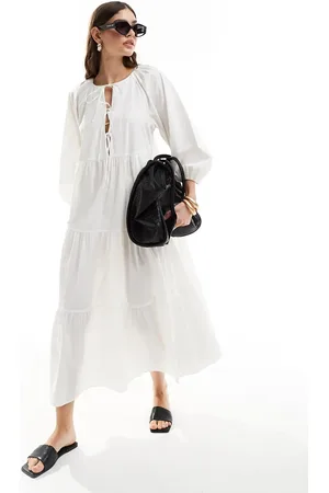 & OTHER STORIES Midaxi smock dress with bow bodice detail and volume sleeves in