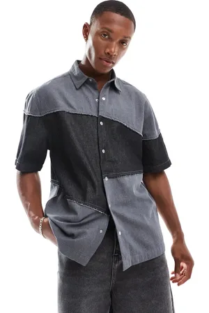 ASOS Boxy relaxed denim shirt with contrast panelling in black