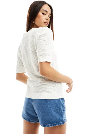 VILA Textured cotton knit top in