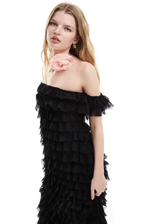 Ghospell Off shoulder textured midaxi dress in