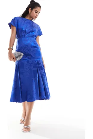 Never Fully Dressed Satin midi dress in cobalt