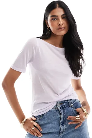 Abercrombie & Fitch Sheer jersey t-shirt in lavender with slash neck