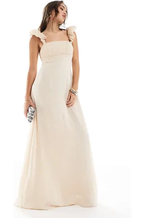 Six Stories Bridesmaid ruched chiffon maxi dress in champagne
