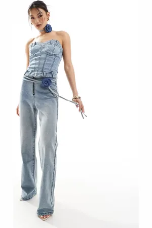 Simmi London Simmi straight leg jean with corsage belt co-ord in light wash