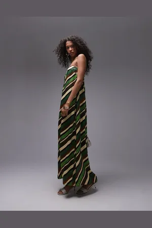 Topshop Satin maxi bandeau in stripe print