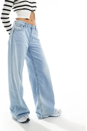 Bershka High waisted wide leg jeans in light wash