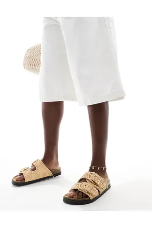 Stradivarius Flatform double buckle sandal in beige