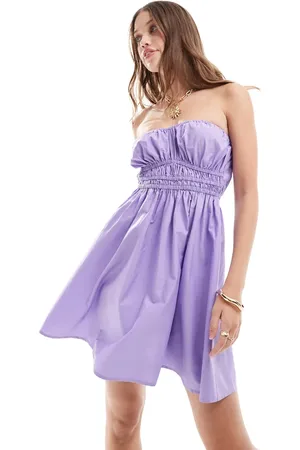 ASOS Mini bandeau sundress with ruched bust detail in lavender