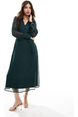 VILA Longsleeve v-neck midi dress in dark