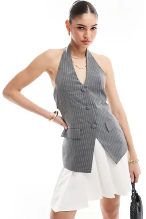 Extro & Vert 2 in 1 waistcoat tailored pleat mini dress in pinstripe