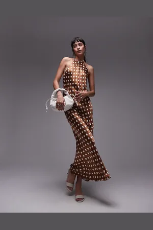 Topshop Polka dot halter neck maxi dress in