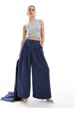 Extro & Vert Highwaisted pleated palazzo trousers in pinstripe co-ord