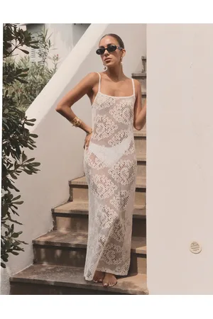 4th & Reckless X Luana Barron agnes crochet maxi beach dress in off